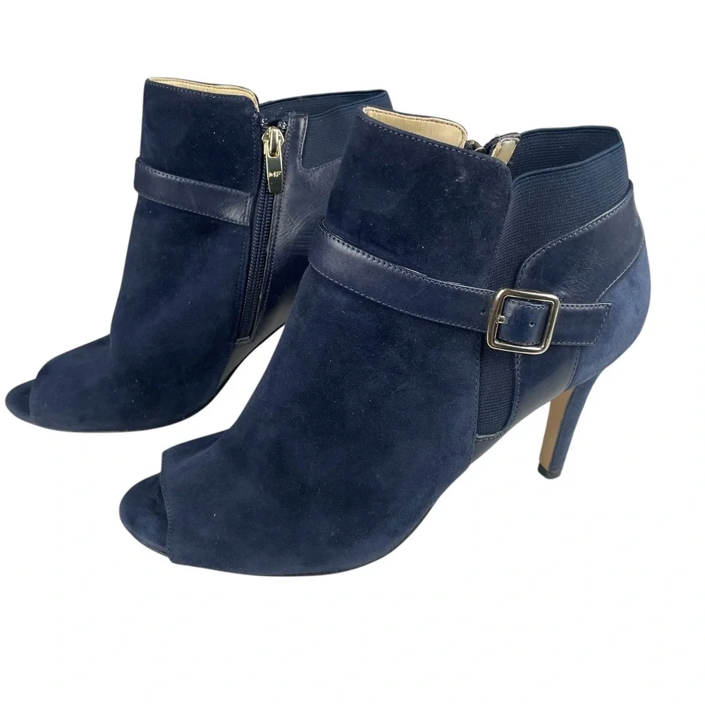 Marc Fisher Blue Suede Peep Toe High‎ Heel Ankle Boots 9M